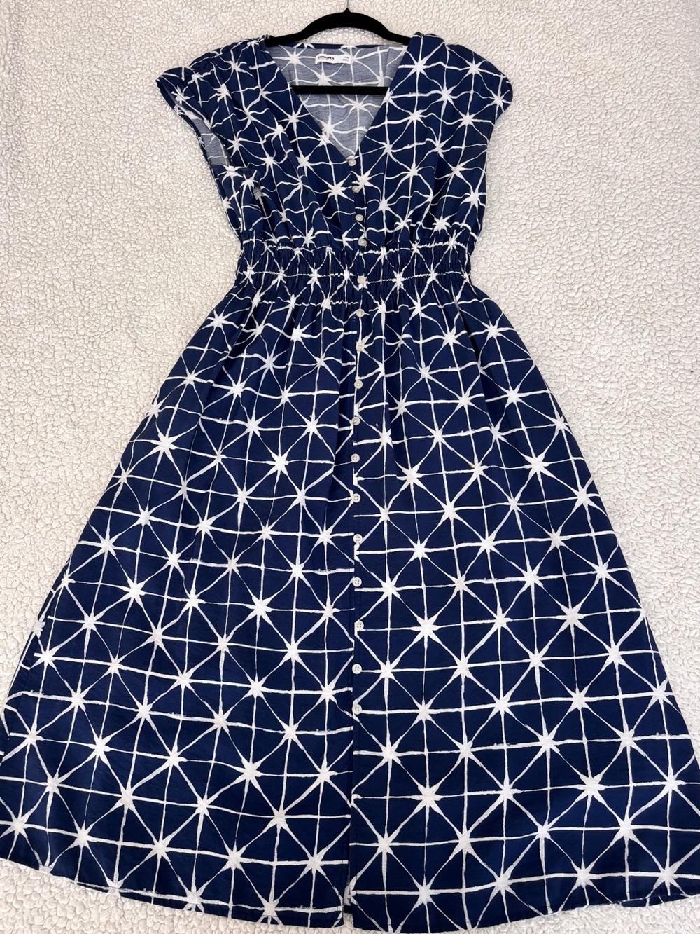 Navy Blue & White Star-Pattern Midi Dress